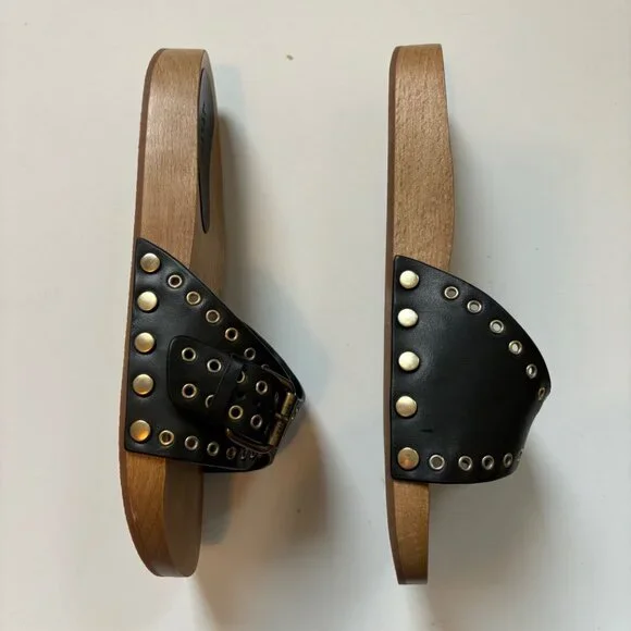 Isabel Marant Jaso Eyelet Leather Clog Slides Size 38 Black Studded Sand… - Picture 6 of 7